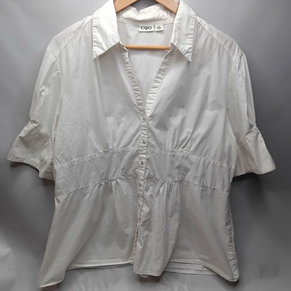 Cato Button-Down Shirt White Women’s Size XL With Short Flared Button Sleeves